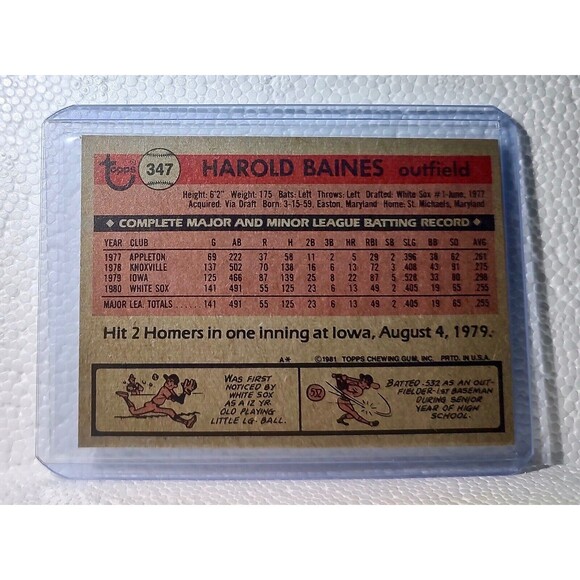Harold Baines 1981 Fleer MLB #347 Baseball Card Chicago White Sox - Picture 2 of 2